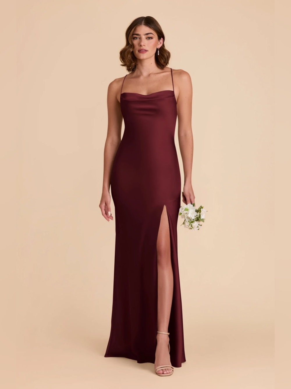 Cowl Neck Matte Satin Cabernet Dress NWT